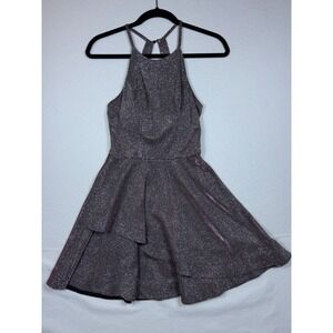 Xtraordinary Womens Purple Glitter Halter Tiered Ruffle Party Dress Prom Size 3